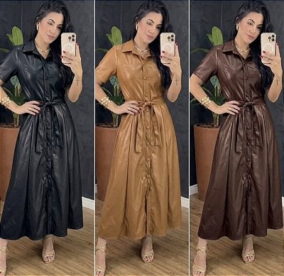 Vestido Longo Couro Eco