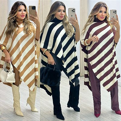 Poncho Tricot Modal Listrado