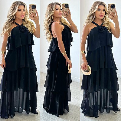 Vestido Longo De Babado