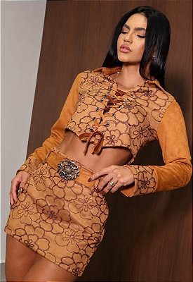 Conjunto De Saia & Cropped Manga Longa