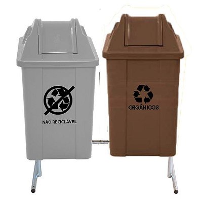 Lixeira Coleta Seletiva 2 Cestos com Tampa Basculante - 100L (com 2 cores a escolha)