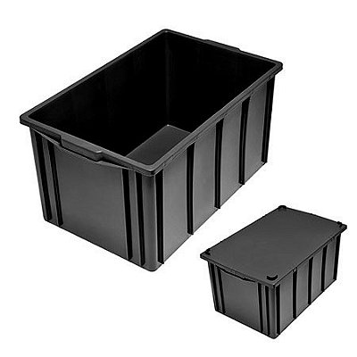 Caixa Plástica Com Tampa 61 Litros Preta - Mod.1035