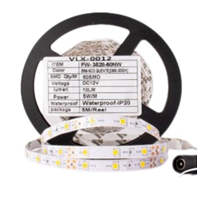 FITA DE LED 12V BRANCO QUENTE (3000K) 3528 60LED + IP20 + 5M