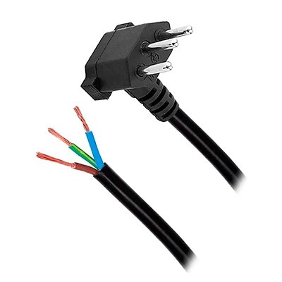 CABO DE FORÇA PP TRIPOLAR 20A COM RABICHO MACHO 90º (1,5MTS)