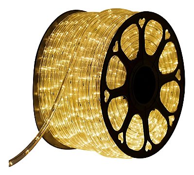 FITA DE LED REDONDA 110V BRANCO QUENTE (3000K) 3528 60LED + IP67 + 100M (TOMADA)