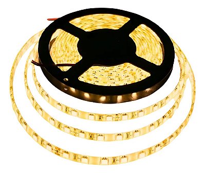 FITA DE LED 12V BRANCO QUENTE (3000K) C/SILICONE 3528 60LED + IP65 + 5M