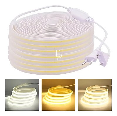 FITA DE LED COB 220V BRANCO FRIO (6500K) 320LED + IP67 + 50M (TOMADA)