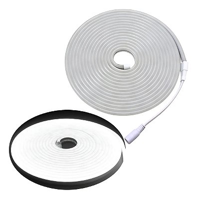FITA DE LED NEON 12V BRANCO FRIO (6500K) C/SILICONE 3528 60LED + IP67 + 5M