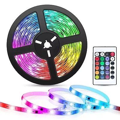 FITA DE LED 5V RGB (VERDE/AZUL/VERMELHO) C/CONTROLE 2812 60LED + IP65 + 5M