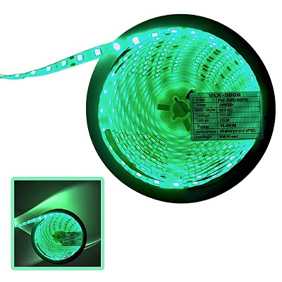 FITA DE LED 12V VERDE 5050 60LED + IP65 + 5M
