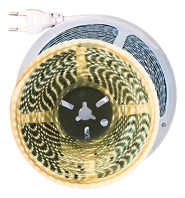 FITA DE LED 110V BRANCO QUENTE (3000K) 3528 240LED + IP44 + 10M (TOMADA)