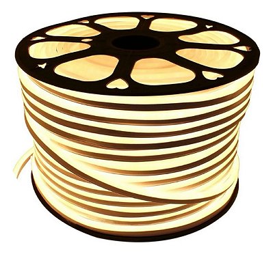 FITA DE LED NEON SILICONADA 110V BRANCO QUENTE (3000K) 3528 60LED + IP67 + 100M (TOMADA)