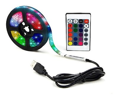 FITA DE LED RGB 5V (VERDE/AZUL/VERMELHO) 5050 + IP20 + 5M (COM CONTROLE)