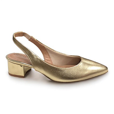 Sapato Feminino Beira Rio Salto Grosso Bico Fino - 4182.220 - Dourado