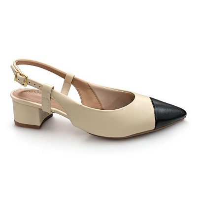 Sapato Feminino Beira Rio Slingback - 4182.226 - Creme-Preto