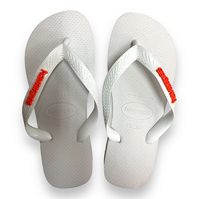 Chinelo Feminino Havaianas Top Personalizada Pin Placa Logo Laranja - Branco