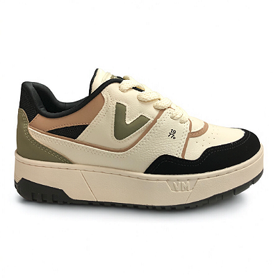 Tênis Feminino Via Marte Casual - 042-026-20 - Bege-Preto-Verde