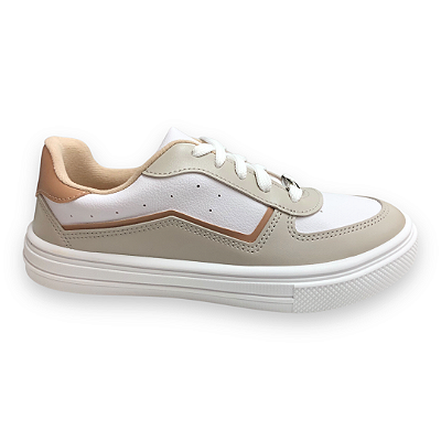 Tênis Feminino Moleca Casual - 5796.107 - Branco-Cinza-Nude