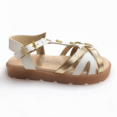 Sandália Infantil Menina Molekinha Luzinha - 2741.202 - Branco-Dourado