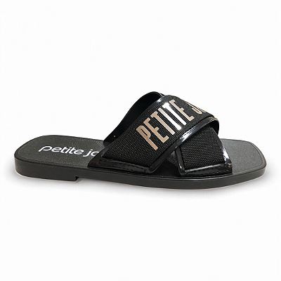 Chinelo Feminino Petite Jolie Rasteira - PJ7611-02305 - Preto-Prata