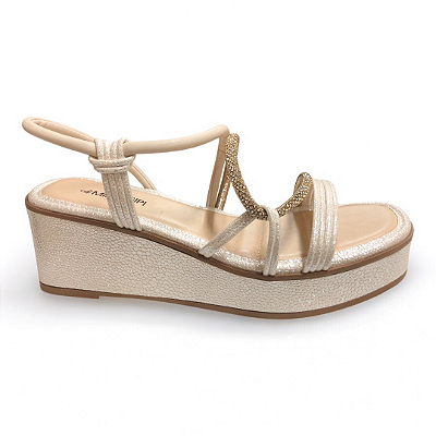 Sandália Feminina Mississipi Anabela - ME673 - Branco Off-Bege