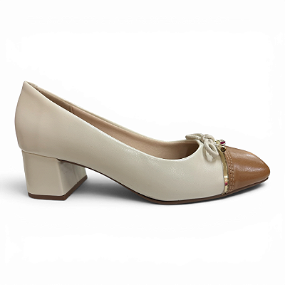 Sapato Feminino Beira Rio Salto Grosso - 4337.103 - Branco Off-Camel