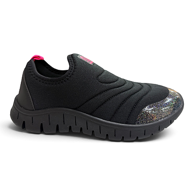 Tênis Infantil Menina Novopé Calce Fácil - 11001001-4416 - Preto-Pink