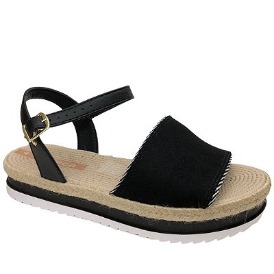 Sandália Feminina Moleca Camurça Flex Np Turim Gorg - 5447.306 - Preto-Preto-Branco