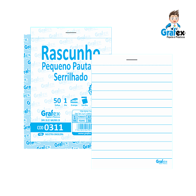 Grafex Cod 0311 - Rascunho Pequeno Pautado Serrilhado c/50 Folhas 1/72​ - c/10 Blocos