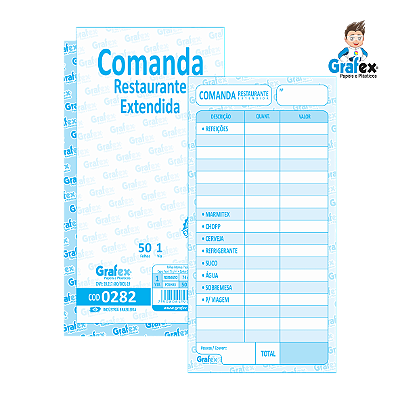 Grafex Cod 0282 Comanda Restaurante Estendida c/50 Folhas 1/48​ - c/10 Blocos