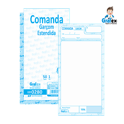 Grafex Cod 0280 Comanda Garçom Estendida c/50 Folhas 1/48​ - c/10 Blocos