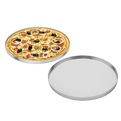 Assadeira forma de pizzas alumínio 35 cm com borda