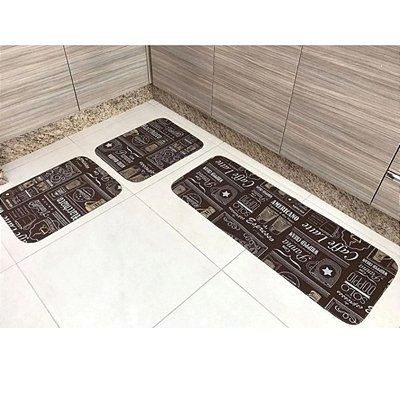 Conjunto 3 peças tapete de cozinha Pop coffee - marrom