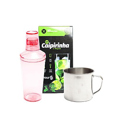 Conjunto 3 Pc Com Kit Caipirinha Caneca Inox E Coqueteleira