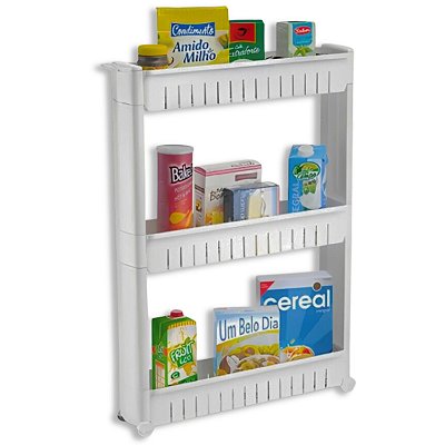 Carrinho Vertical Organizador Branco 3 Prateleiras Cozinha