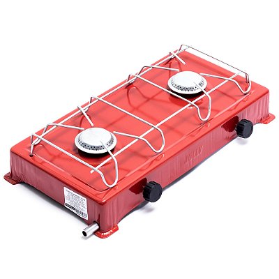 Fogão Portatil Camping Duas Bocas a Gás Vermelho
