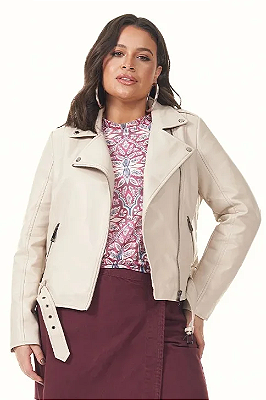 Jaqueta Giz em PU Com Zíper Frontal E Detalhe De Cinto Plus Size