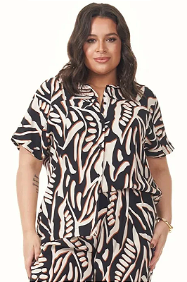 Blusa  Plus Size de Manga Curta Plano Viscose Lisa