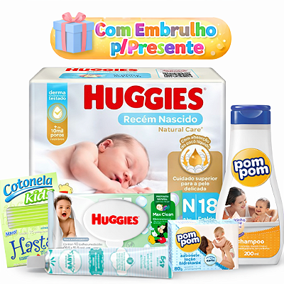 Kit Chá De Bebe Huggies Premium ClubeBabys com Shampoo Pompom Presente