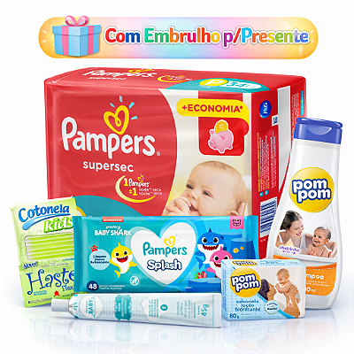 Kit Chá De Fraldas Pampers Premium ClubeBabys com Shampoo Pompom Presente