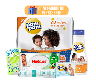 Kit Chá De Fraldas Huggies Supreme Care com Shampoo Pompom Presente