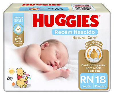 Fralda Huggies Recem Nascido Natural Care com 18 Unidades