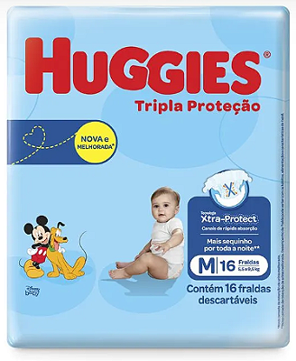 Fralda Huggies Tripla Proteção Pacote Azul Tamanho M com 16 Unidades