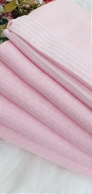 Malha Dupla Rosa Poá e Listras (Medida 50cm tubular)