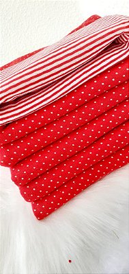 Malha Dupla Vermelha Poá e Listra (Medida 50cm tubular)