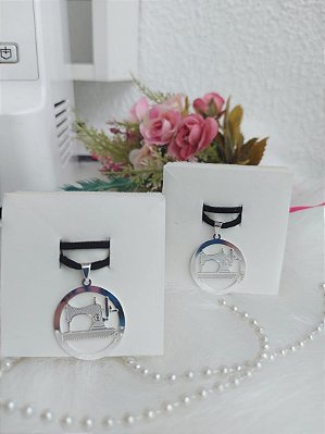 Choker Maquina de Costura Prata com cordão Andreza Boal