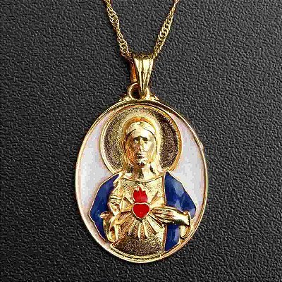 Medalha Sagrado Coração de Jesus Folheado a Ouro 18k Resinada