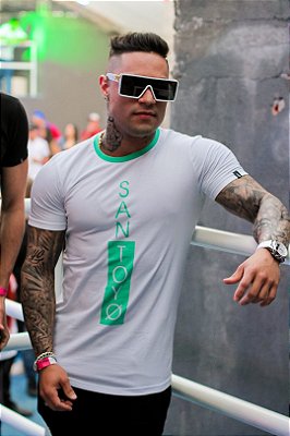 Camiseta Santoyo Masculina Manga Curta Branca Com Detalhes Verde