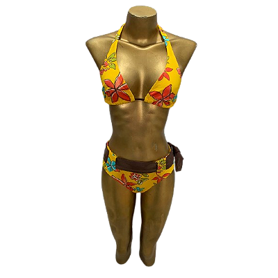 Biquíni Adulto Estampa Tropical Estilo Cortininha com Dupla Amarração e Cinto - Vacanze