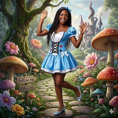 Fantasia Alice no País das Maravilhas com Bojo Adulto - SOMENTE ALUGUEL